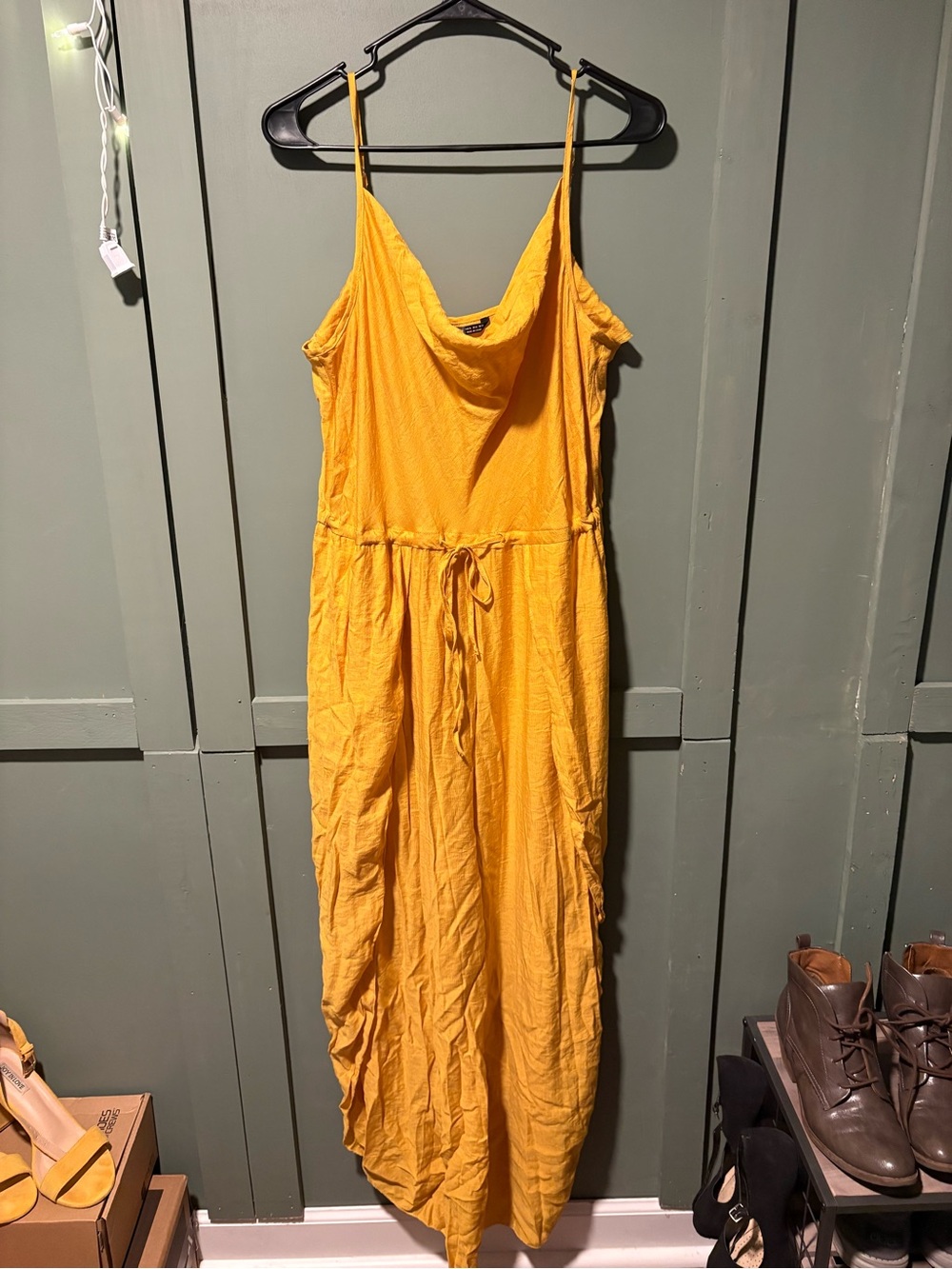 Summer Cowl Neck Yellow romper with Adjustable Tie